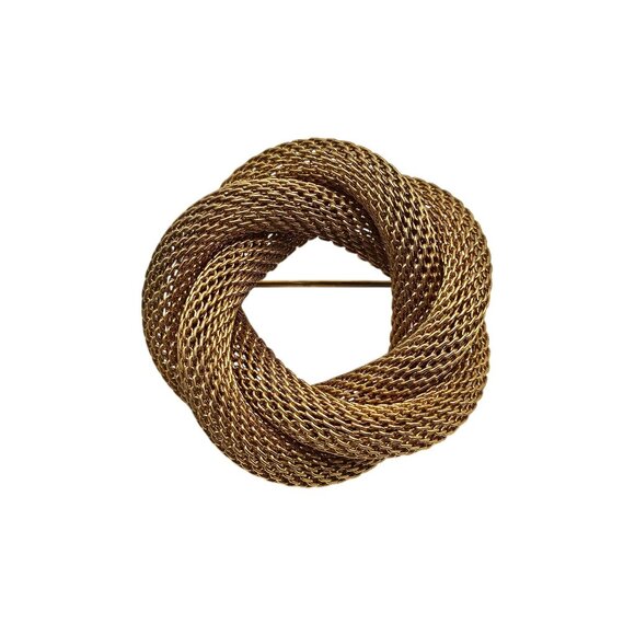 Vintage Gold Tone Mesh Knot Brooch Pin - Picture 1 of 4